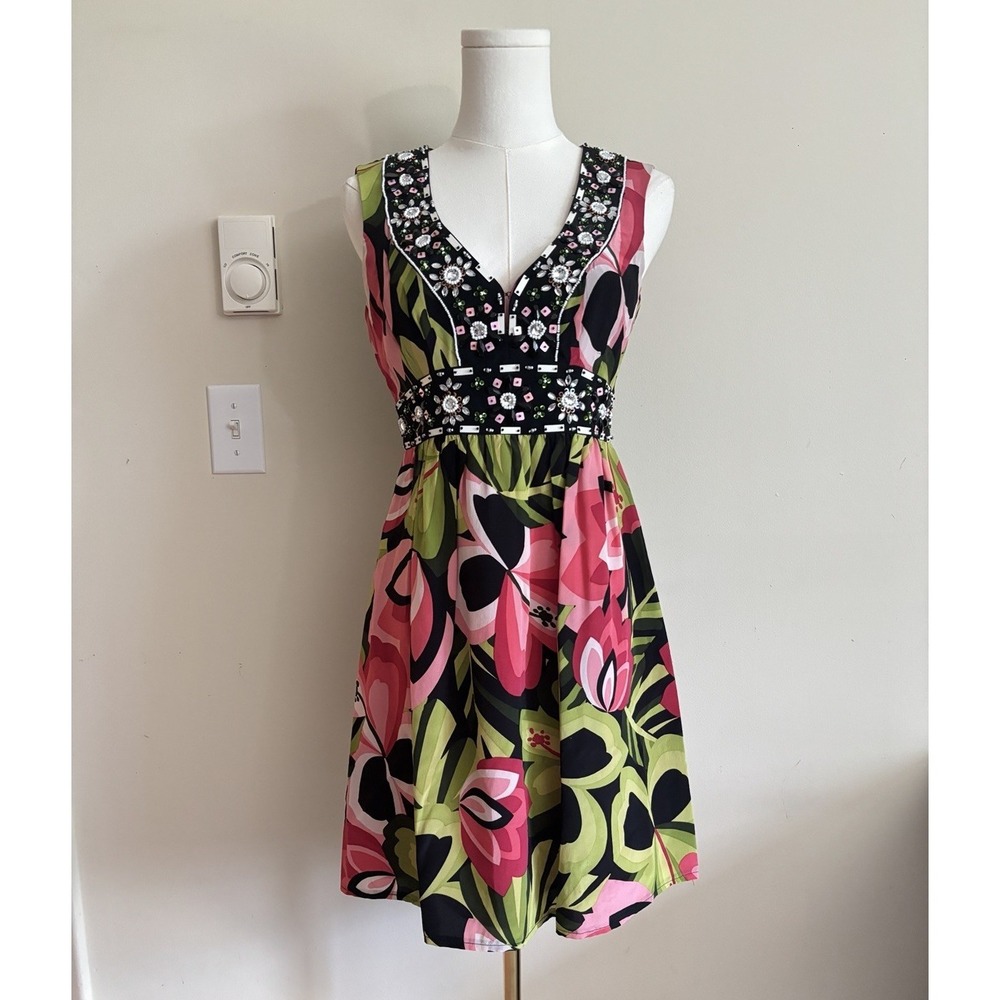 Vintage Y2K Nanette Lepore Silk Dress Beaded Party Cocktail Carrie Bradshaw